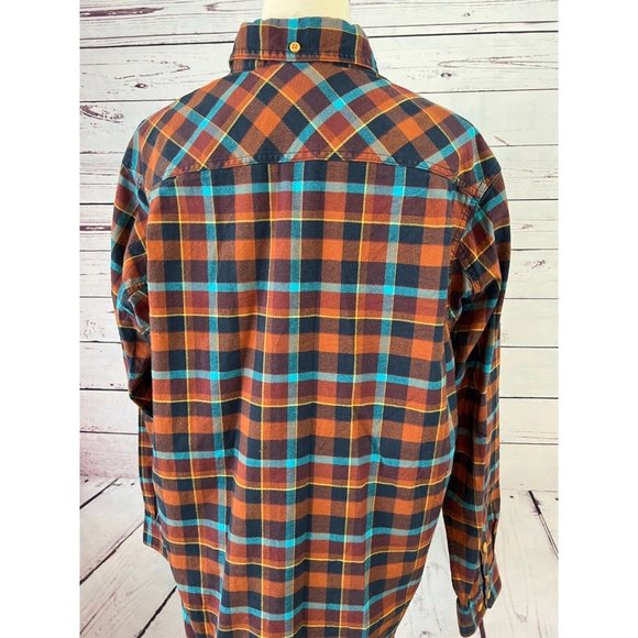 Duluth Trading Company long sleeve button front shirt Large Slim Fit brown plaid - Picture 6 of 10